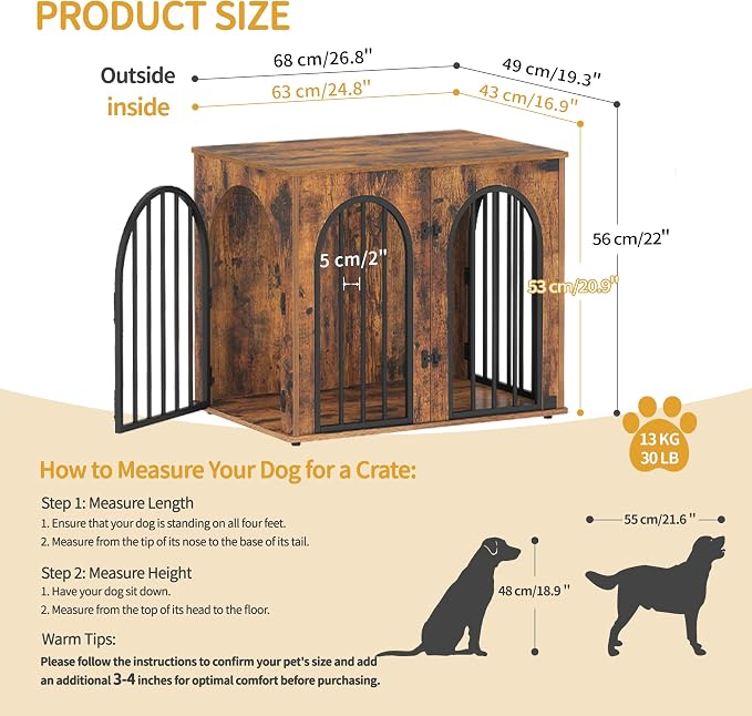Hzuaneri 26.8'' Wooden Dog Crate Furniture, Indoor Dog Kennel Dogs Cage - Image 2