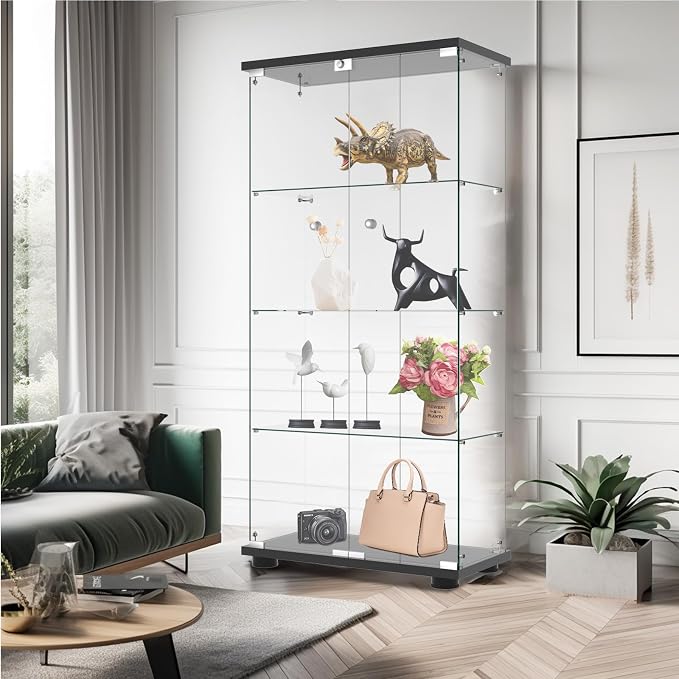 Display Cabinet with Glass Door and Lock, 4-Shelf Fast Installation in 30 Mins - Image 9