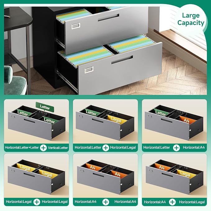 Letaya File Cabinet with Lock-Lateral 2 Drawer Metal Filing - Image 5