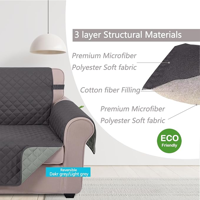 U-NICE HOME Reversible Recliner Chair Covers, Dark Grey/Light Grey | - Image 4