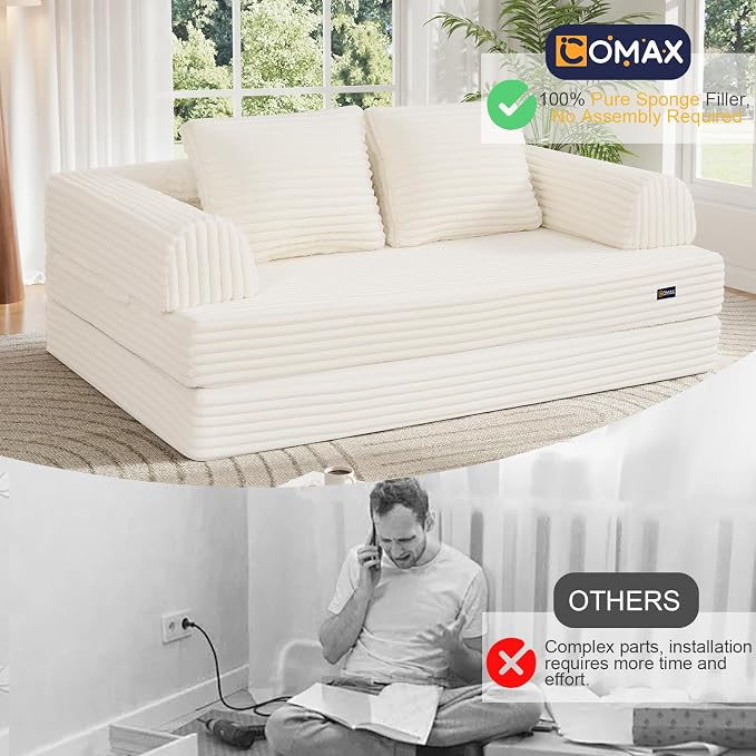 COMAX Convertible Sofa Bed, Folding Floor Couch Corduroy Fold Out Couch Bed - Image 6