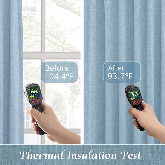 45 Inch Stone Blue 100% Blackout Linen Window Curtains - Image 4