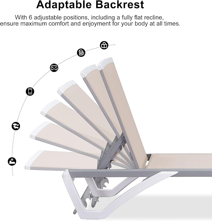 PURPLE LEAF Patio Chaise Lounge Chair Outside Aluminum Plastic Stackable - Image 4