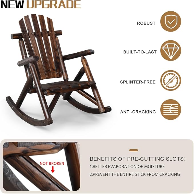 Outvita Wooden Rocking Chair Set of 2, Fir Log Adirondack Rocker, Outdoor Wood - Image 3
