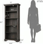 5-Tier Farmhouse Bookshelf, 61.1 inch Tall Bookcase - Image 2