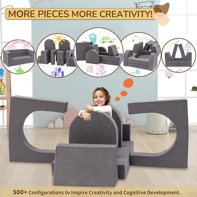 Fvkind 10 Pcs Modular Kids Play Couch, Convertible Sectional Toddler Sofa - Image 8