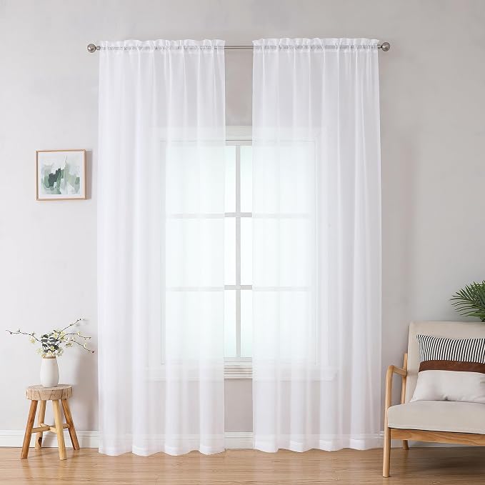 White Sheer Curtains 78 inches Long 2 Panels Set, Sheer White Curtains - Image 7