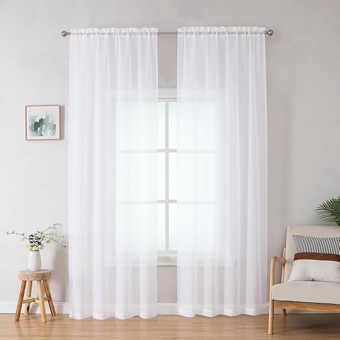 Simplebrand Sheer White Curtains 96 Inches Long, Light Filtering Rod Pocket - Image 8