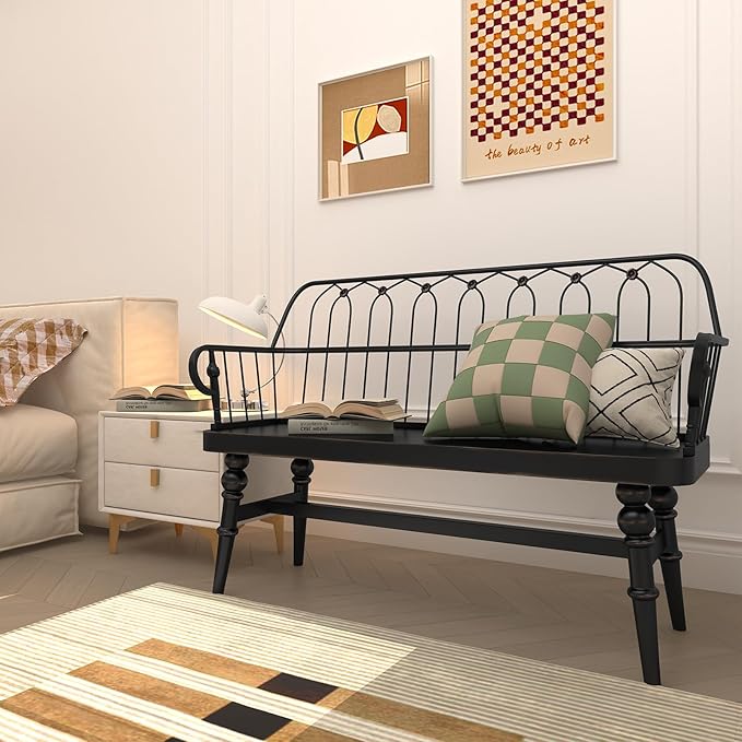 DIBRATY Entryway Bench, Spindle Back Wooden Dinning Bench, Farmhouse Foyer Bench - Image 4