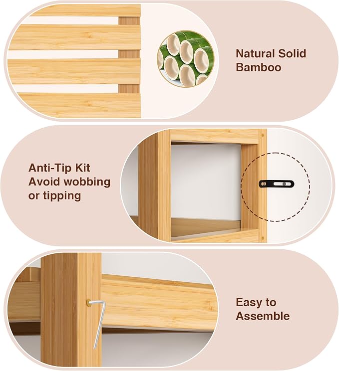 VASMIA 6-Tier Bamboo Shelf, Bamboo Storage Shelving Unit, Tall Bookcase - Image 5