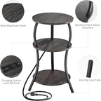 Small Round Side Table with Charging Station, 3-Tier Waist Circular End Table - Image 6