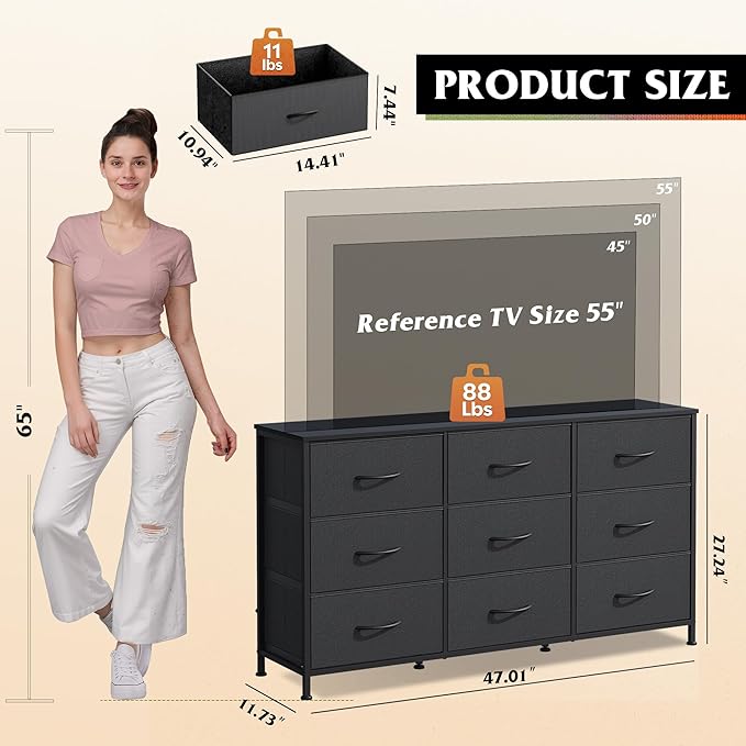WLIVE 47''W Dresser for Bedroom, 55 inch TV, Wide Chest of Drawers - Image 3