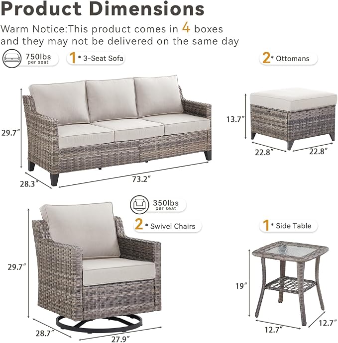 6 Piece Outdoor Patio Wicker Furniture Sets-High Back Outdoor Conversation Set - Image 8