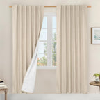 100% Blackout Natural Linen Curtains 80 Inches by LAMIT