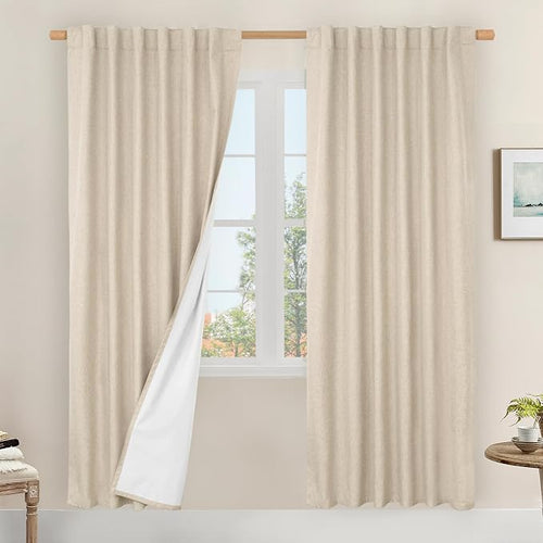 100% Blackout Natural Linen Curtains 80 Inches by LAMIT