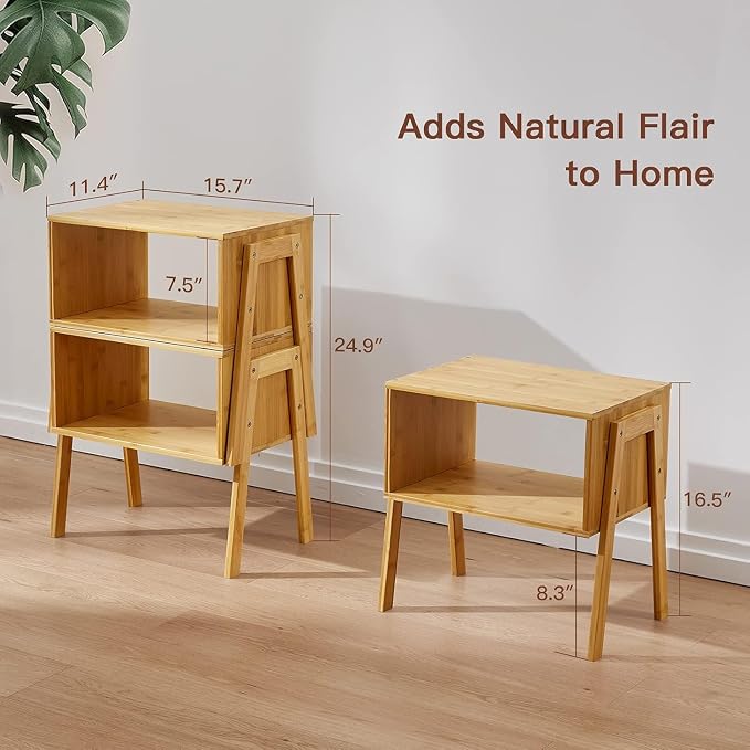 Pipishell Nightstands Set of 2, Bamboo Stackable Bedside Table, Night Stands - Image 3