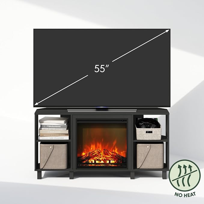 Furinno Jensen Fireplace TV Stand, NO Heat Decorative Electric Fireplace Corner - Image 6