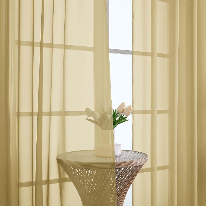 Gold Sheer Curtains 120 Inches Long 2 Panels Set, Airy Lightweight Sheer Gold - Image 2