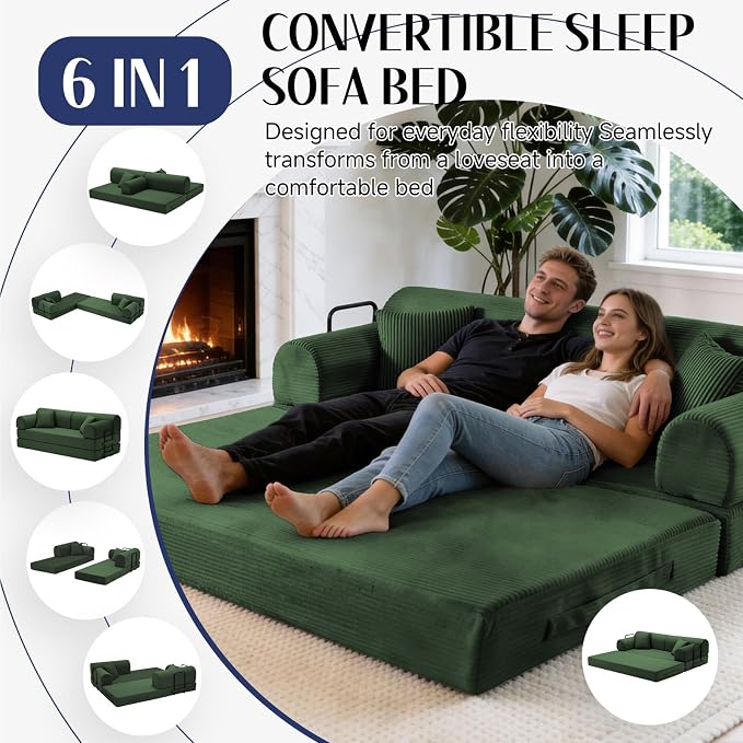 79'' Convertible Sofa Bed, 6 in 1 Folding Floor Futon Couch Sleeper - Image 3