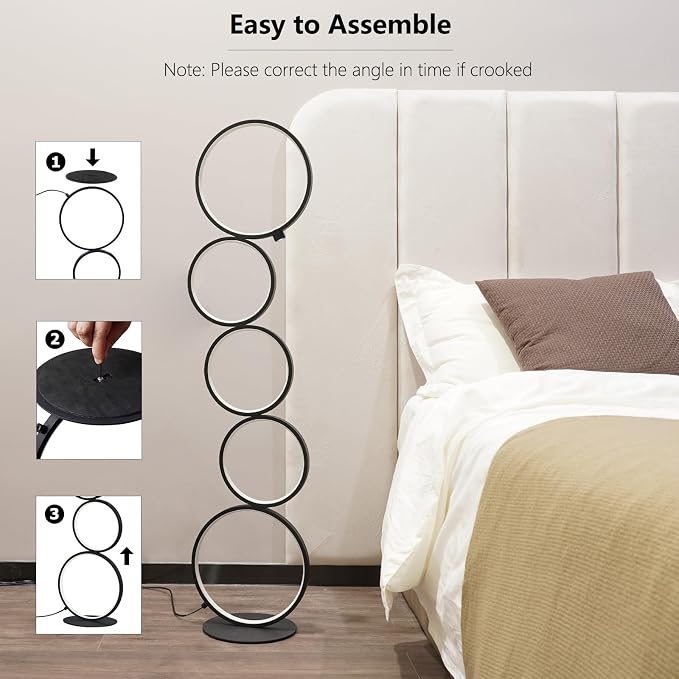 NUÜR Modern 5-Ring LED Floor Lamp, 43.3" Artistic Nesting Circle Standing Lamp - Image 7