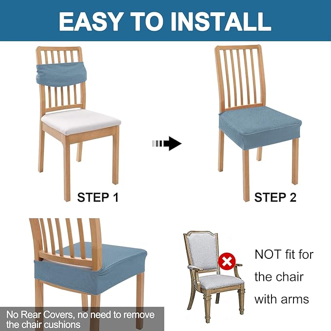 Smiry Waterproof Seat Covers for Dining Room Chairs Set of 8, Stretch Jacquard - Image 5