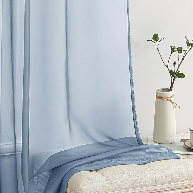 MIULEE Dusty Blue Sheer Curtains 54 X 96 Inches, 2 Panels | Solid Color - Image 4