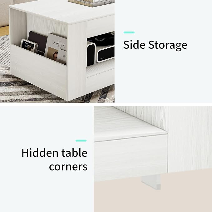 39" Wood Coffee Table for Living Room, Sides Storage - Image 3