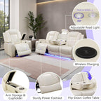 Power Recliner Sofa Set, Leather Reclining Couch & Chair Set, Living Room - Image 5