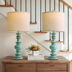 BOBOMOMO 24" Farmhouse Table Lamps Set of 2 – Distressed Teal Lamps - Image 4
