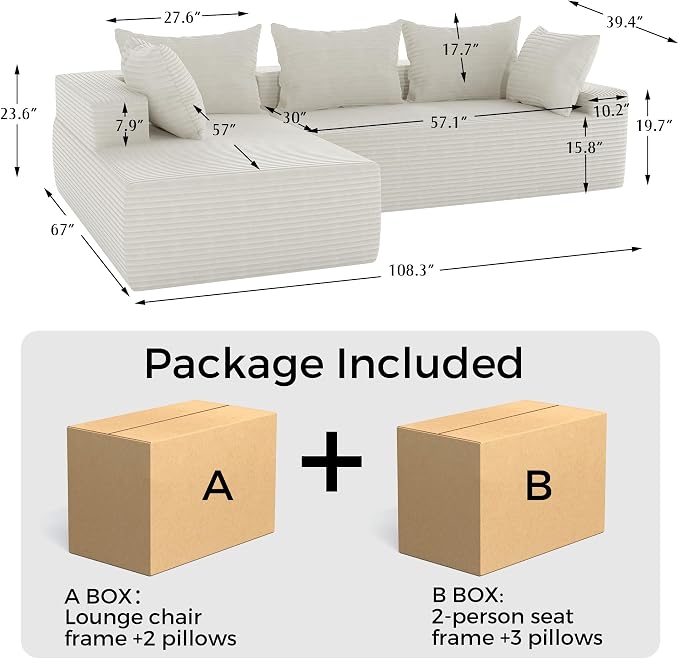 108"Modern Sectional Sofa, Modular Convertible L-Shape Sofas, Upholstered - Image 2