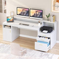 YOMILUVE Computer Desk with 3 Drawer & Storage Shelves, Home Office Desk with by YomiluveDesign
