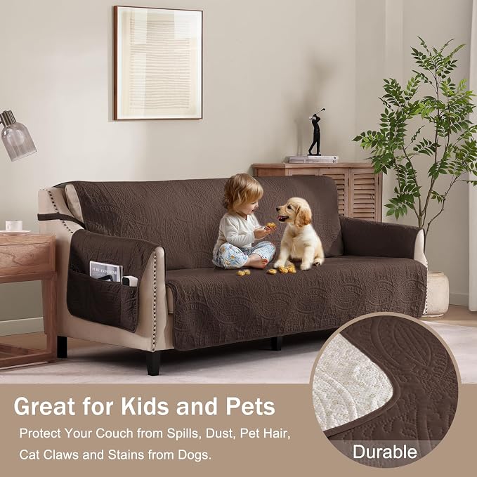 Quilted Sofa Slipcovers with Pockets, Medallion Designed Anti-Slip Couch Covers - Image 8