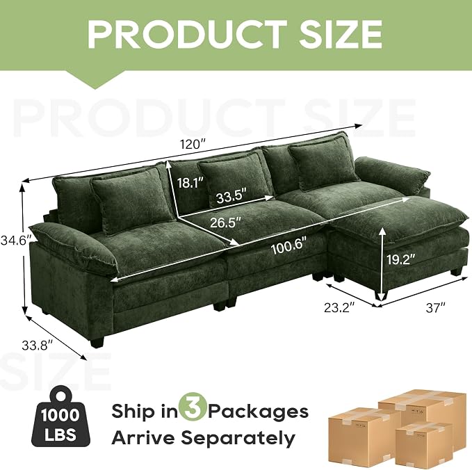 Oprisen 120" Modular Sectional Sofa, Comfy Cloud Couch Sectional Sofa - Image 2