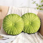 HIG Set of 2 Apple Green Velvet Decorative Round Pleated Throw Pillows | by HIG