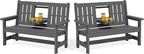 SERWALL Outdoor Bench with Cup Holder, Oversized 58" HDPE Porch Bench Suitable by SERWALL