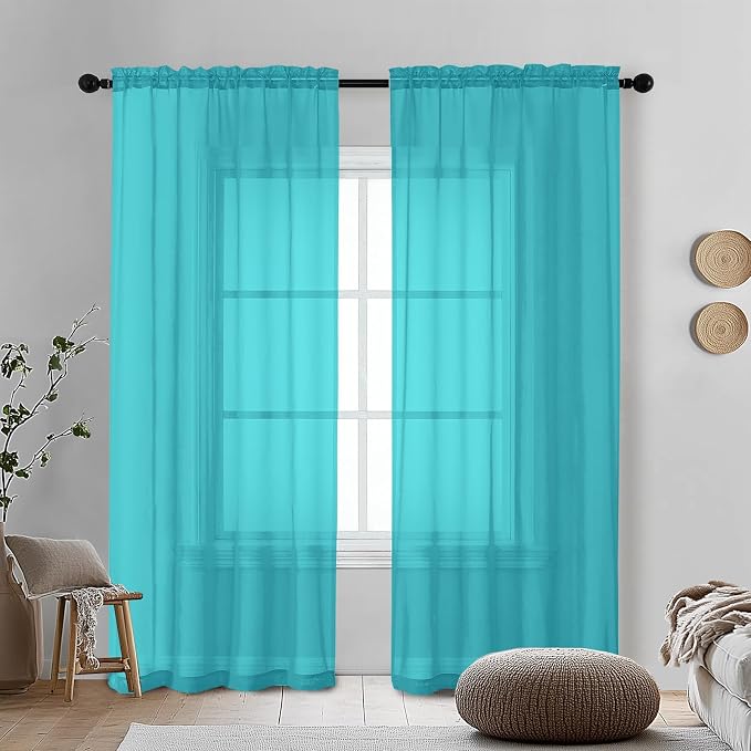 Turquoise Sheer Curtains 72 Inches Long 2 Panels by OVZME