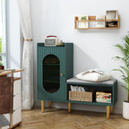 HLR Storage Bench with Glass Door&Shelf, Modern Entryway Shoe Cabinet Bench - Image 6