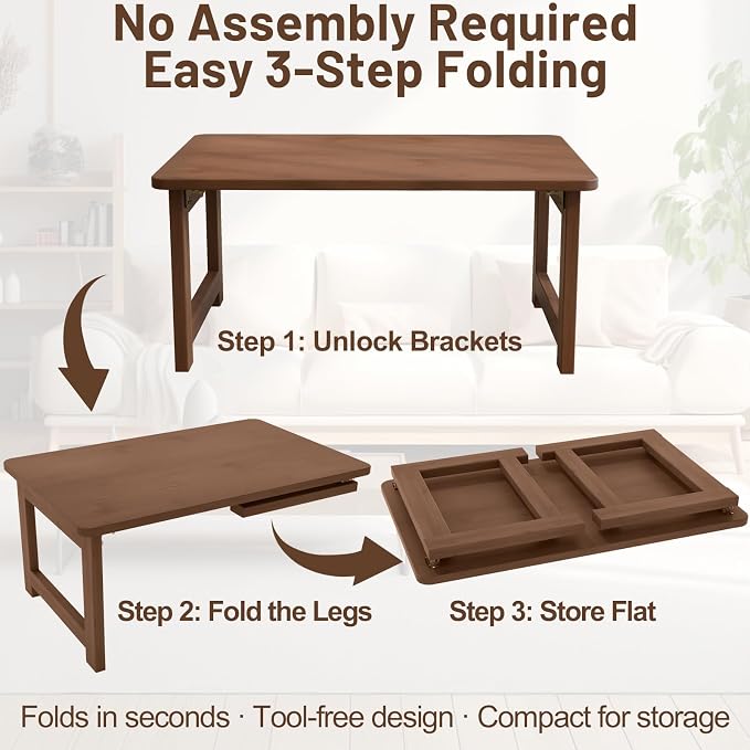 Japanese Floor Table, Bamboo Folding Coffee Table, Portable Solid Wood Japanese - Image 8