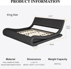 SHA CERLIN King Size Upholstered Bed Frame, Deluxe Low Profile Sleigh Bed - Image 2