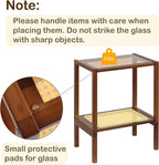 2-Tier Bamboo Side Table, Modern Glasstop Rattan Side Table, Mid Century Wood - Image 4