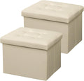 AmasSmile Storage Ottoman Folding Foot Rest Stool, Leather Footstool Bench by AmasSmile