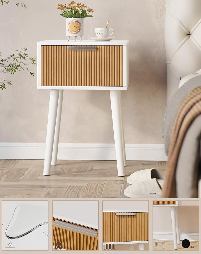 YMYNY Narrow Fluted Nightstand Set of 2, Small End Table, Modern Coffee Table - Image 4