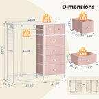 DUMOS Dresser for Bedroom with Hanging Rack, 6 Drawer Fabric Dresser with - Image 3