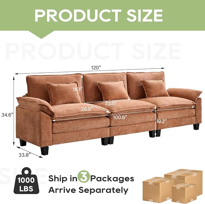 Oprisen 120" Modular Sectional Sofa, Comfy Cloud Couch Sectional, Chenille Sofa - Image 6