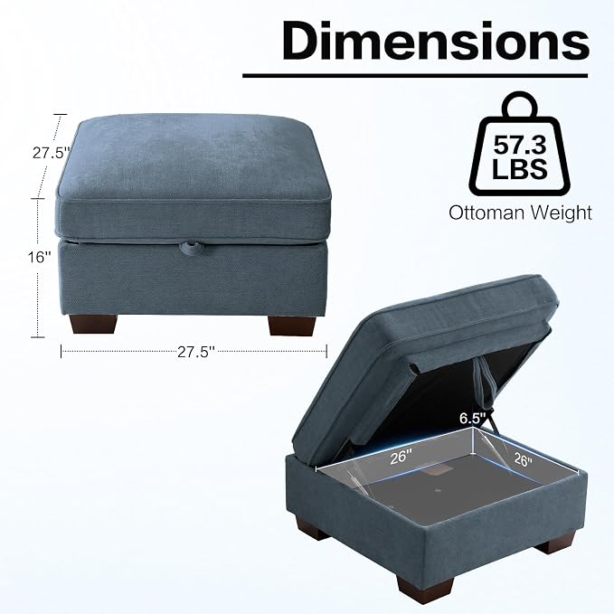 TEKAMON 27.5" Storage Ottoman, Square Footrest - Image 2