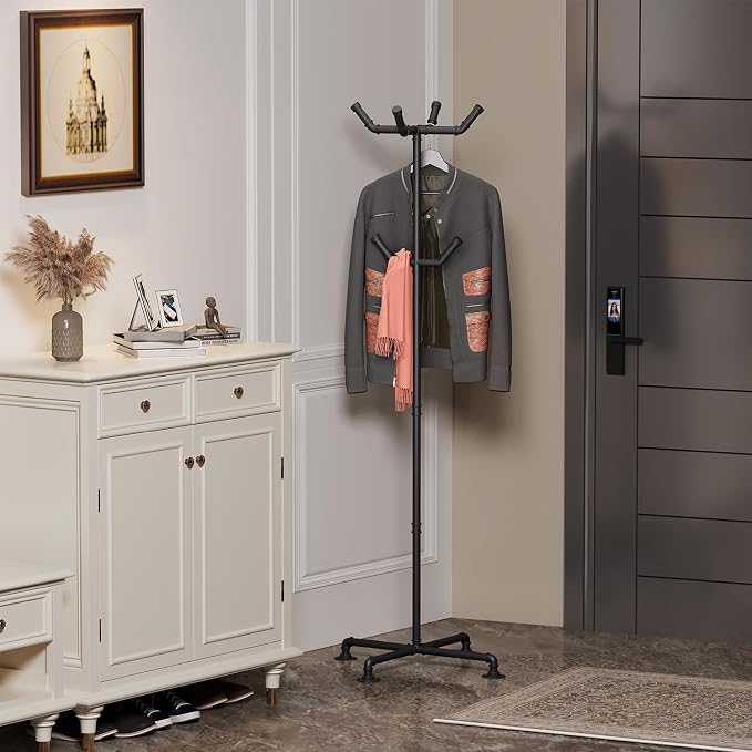 Industrial Coat Rack, Metal Pipe Coat Rack Stand Freestanding - Image 3