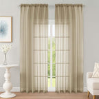 Taupe Sheer Curtain 90 Inches Long 2 Panels Set, Solid Filmy Drapes by OWENIE