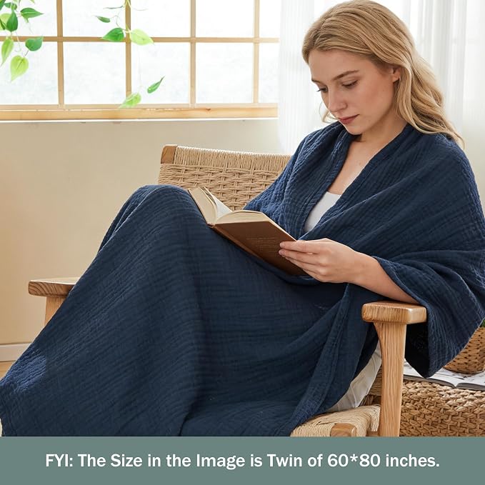 EMME Muslin Blankets for Adults Throw Blanket for Couch Breathable Gauze Soft - Image 3