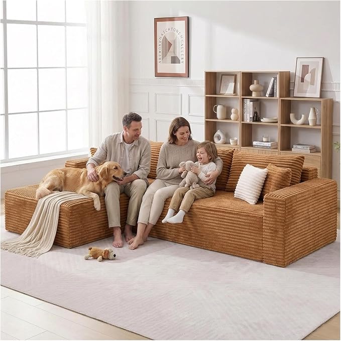 108" Boneless Couch Modular Sectional Sofa, L-Shaped Couch by Urnodel
