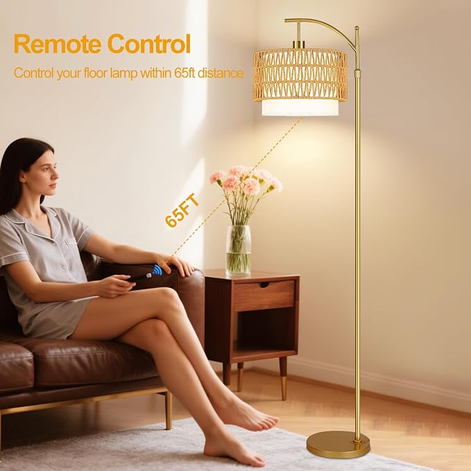 Gold Floor Lamps for Living Room Rattan Boho Floor Lamp - Image 4